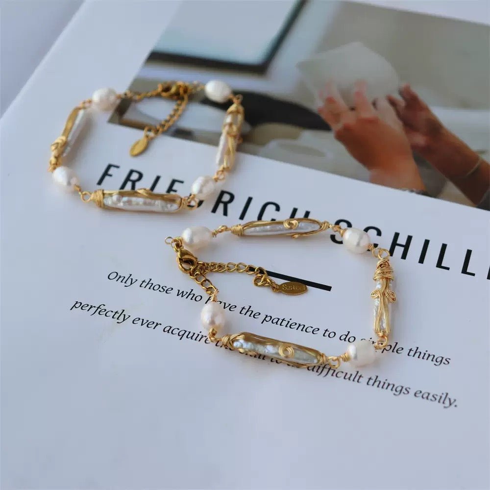 GLINN Bamboo Scroll Natural Freshwater Pearl Bracelet - Glinn Studio