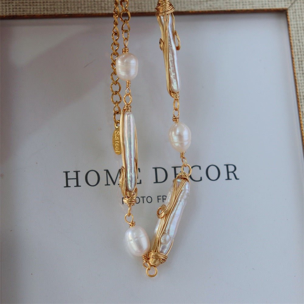 GLINN Bamboo Scroll Natural Freshwater Pearl Bracelet - Glinn Studio