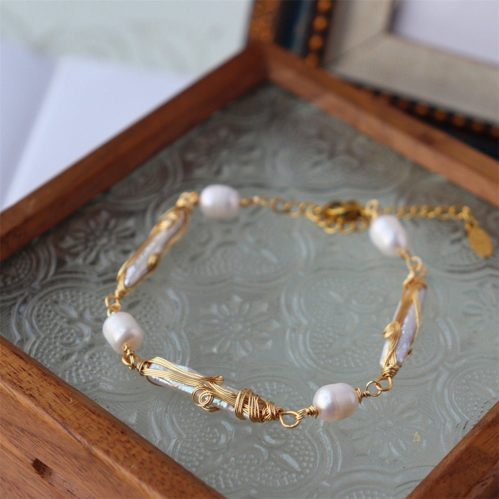 GLINN Bamboo Scroll Natural Freshwater Pearl Bracelet - Glinn Studio