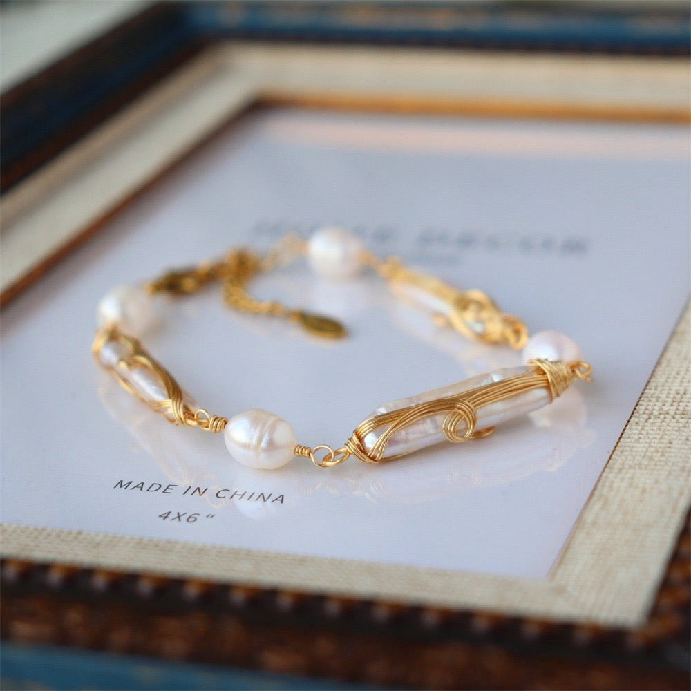 GLINN Bamboo Scroll Natural Freshwater Pearl Bracelet - Glinn Studio