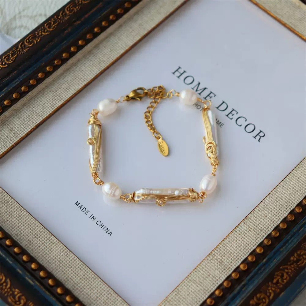 GLINN Bamboo Scroll Natural Freshwater Pearl Bracelet - Glinn Studio