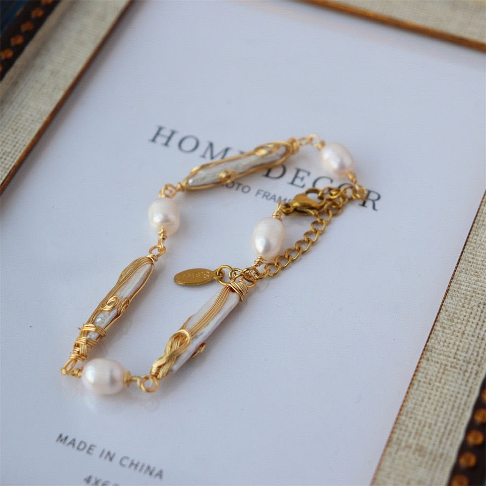 GLINN Bamboo Scroll Natural Freshwater Pearl Bracelet - Glinn Studio