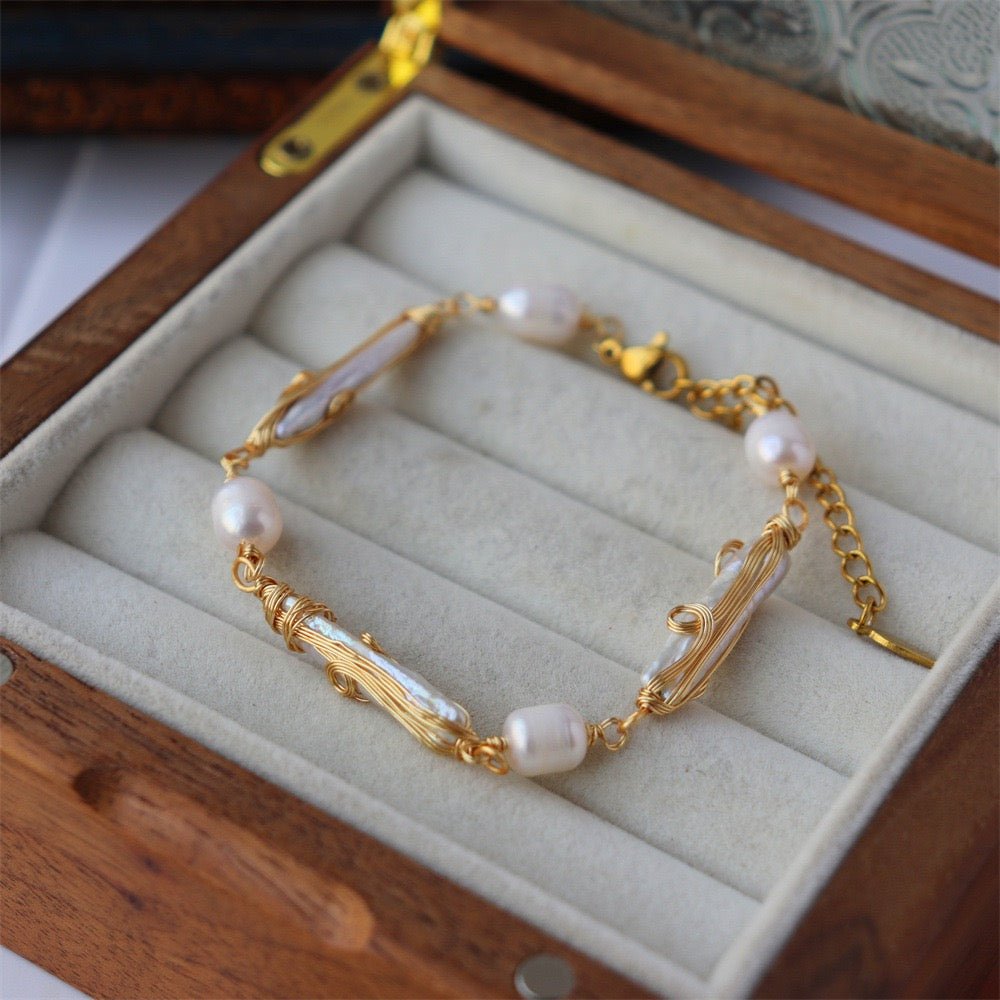 GLINN Bamboo Scroll Natural Freshwater Pearl Bracelet - Glinn Studio