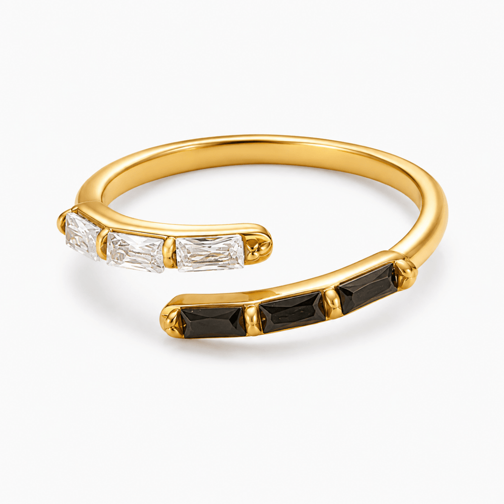 GLINN Black & White Zircon Open Ring - Glinn Studio