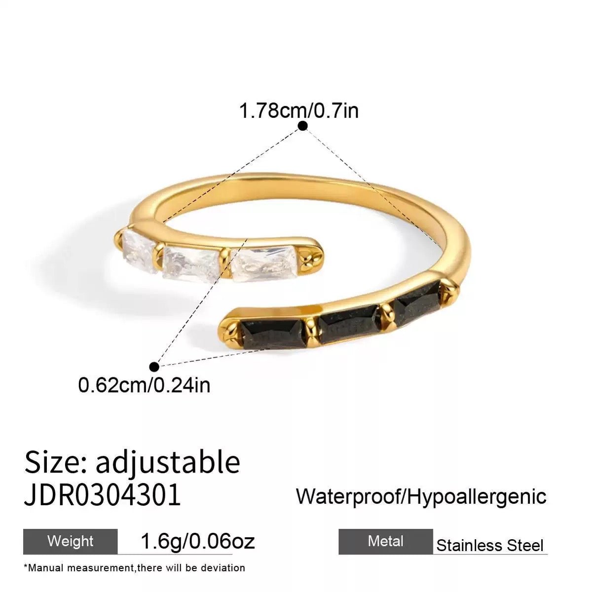 GLINN Black & White Zircon Open Ring - Glinn Studio
