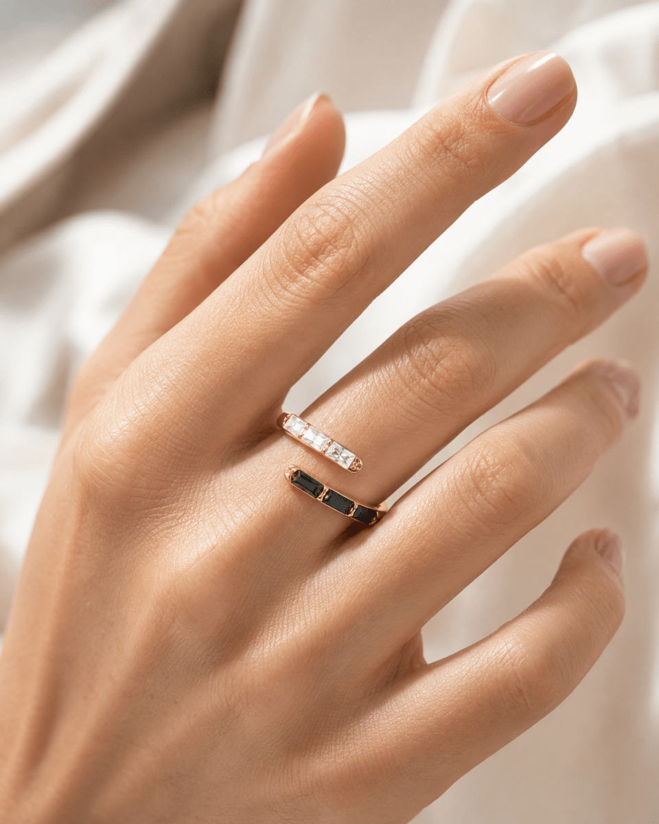 GLINN Black & White Zircon Open Ring - Glinn Studio