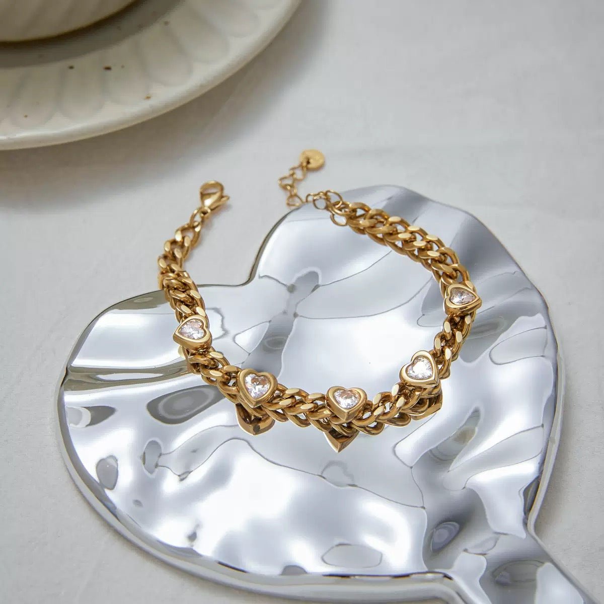GLINN Heartline Zircon Chain Bracelet - Glinn Studio