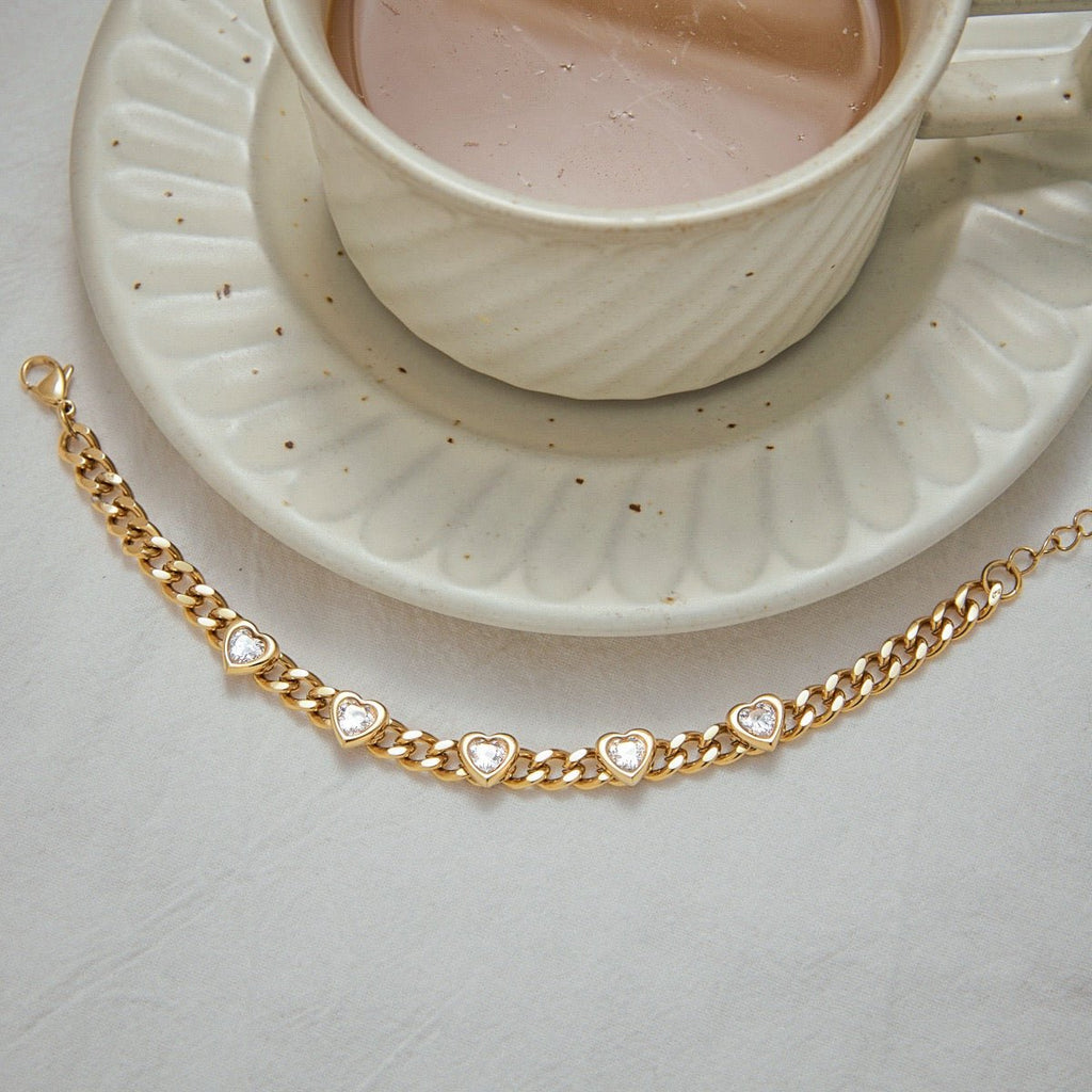 GLINN Heartline Zircon Chain Bracelet - Glinn Studio