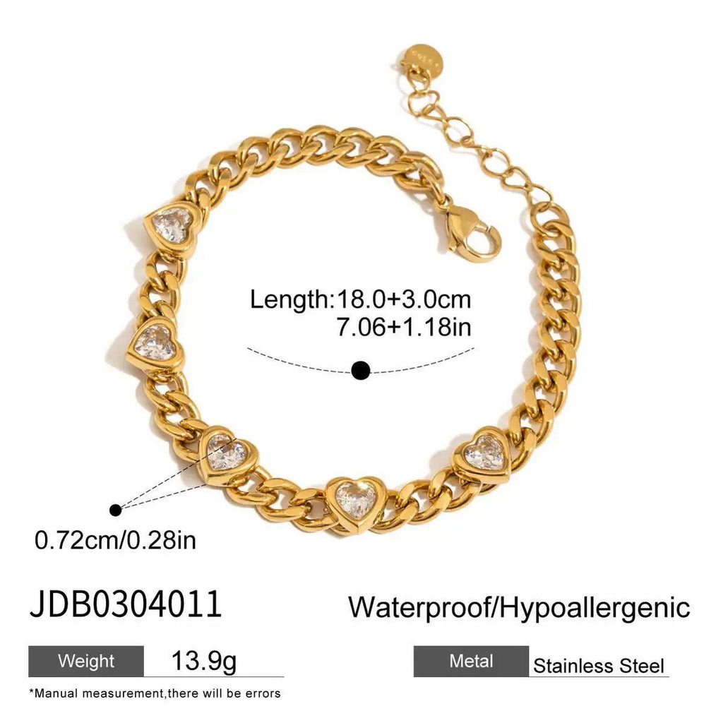 GLINN Heartline Zircon Chain Bracelet - Glinn Studio