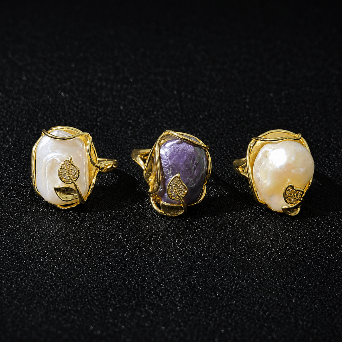 GLINN Ivory Leaf Baroque Pearl Ring - Glinn Studio
