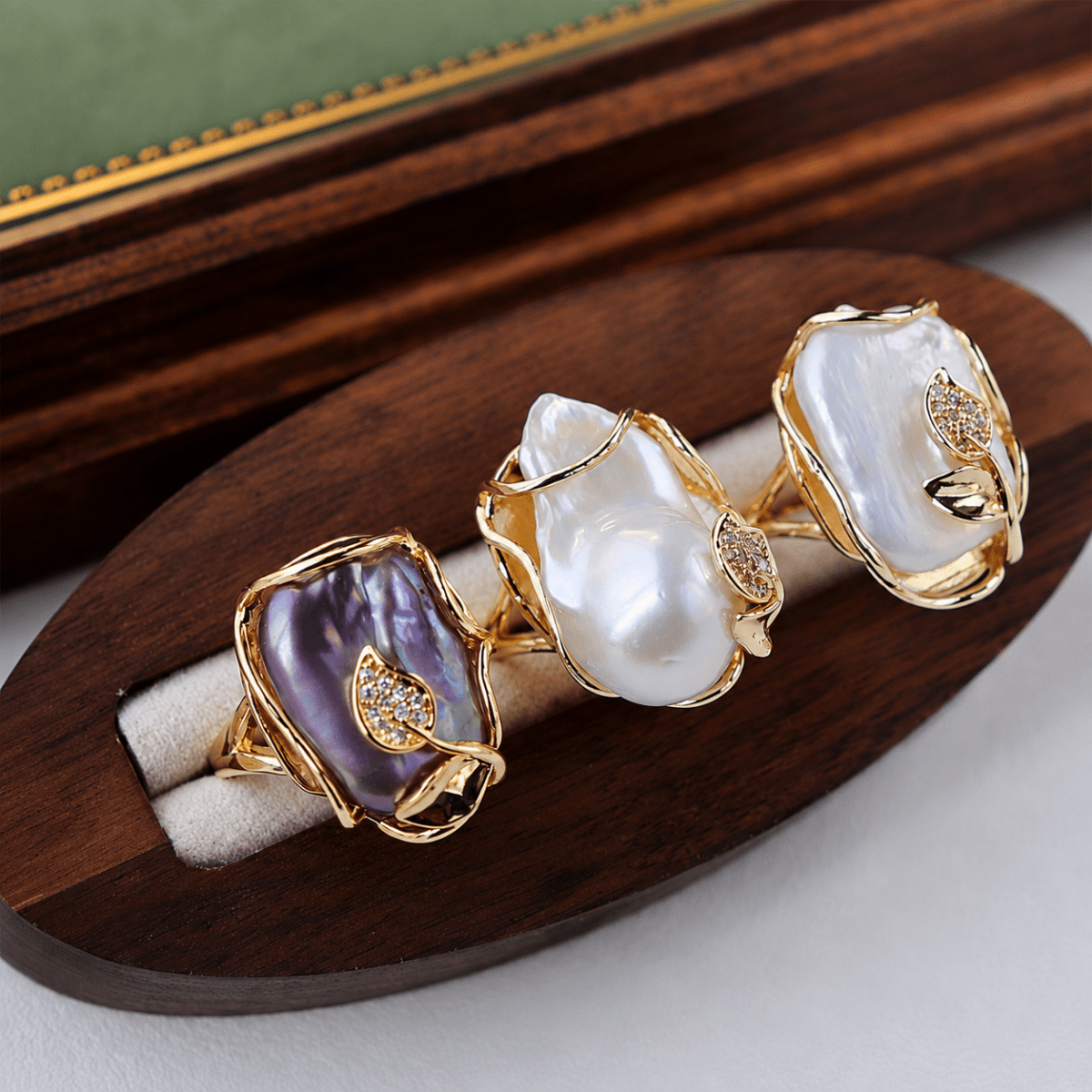 GLINN Ivory Leaf Baroque Pearl Ring - Glinn Studio