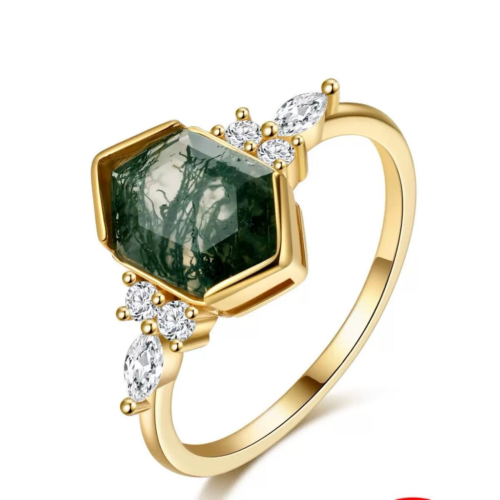 GLINN Natural Moss Agate Ring - Glinn Studio