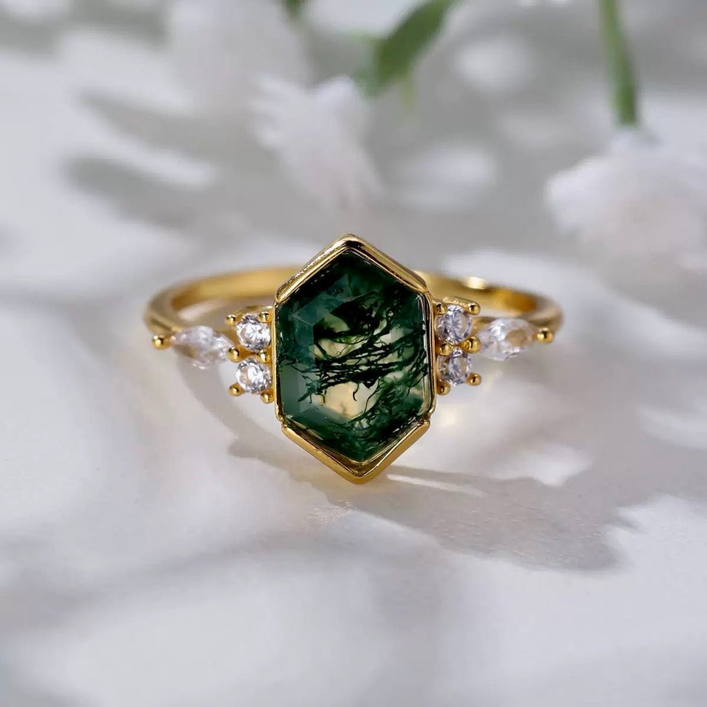 GLINN Natural Moss Agate Ring - Glinn Studio