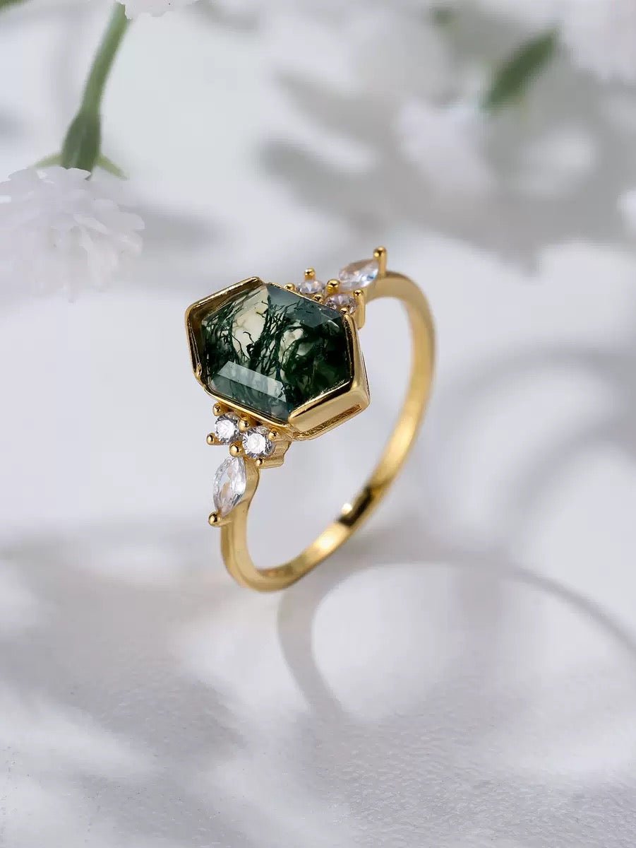 GLINN Natural Moss Agate Ring - Glinn Studio