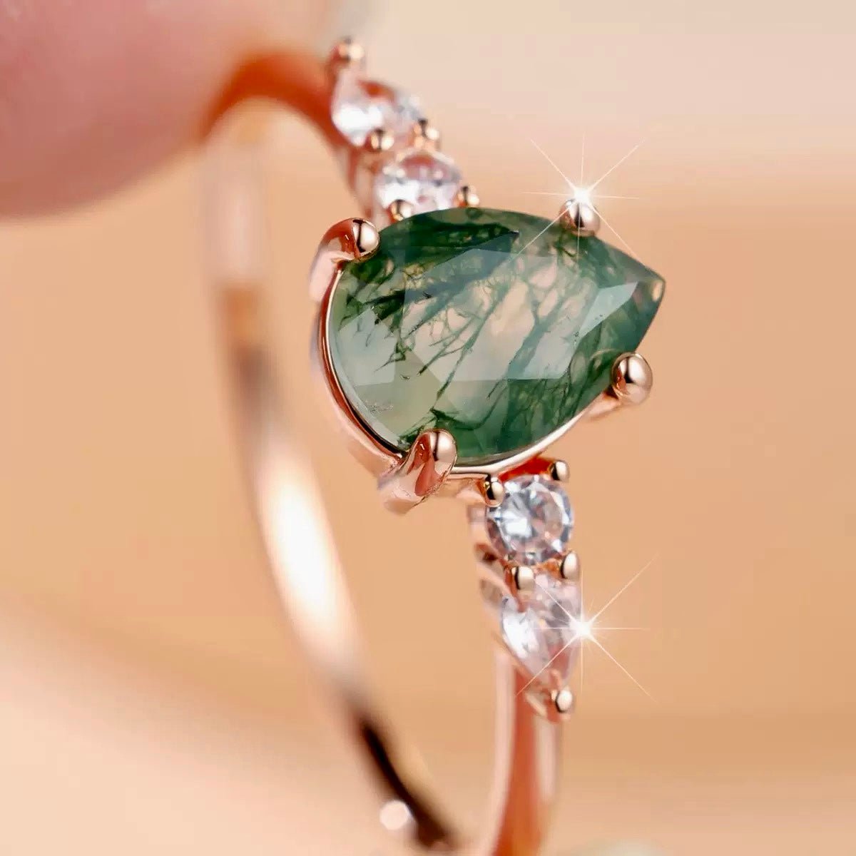 GLINN Natural Moss Agate Ring - Glinn Studio