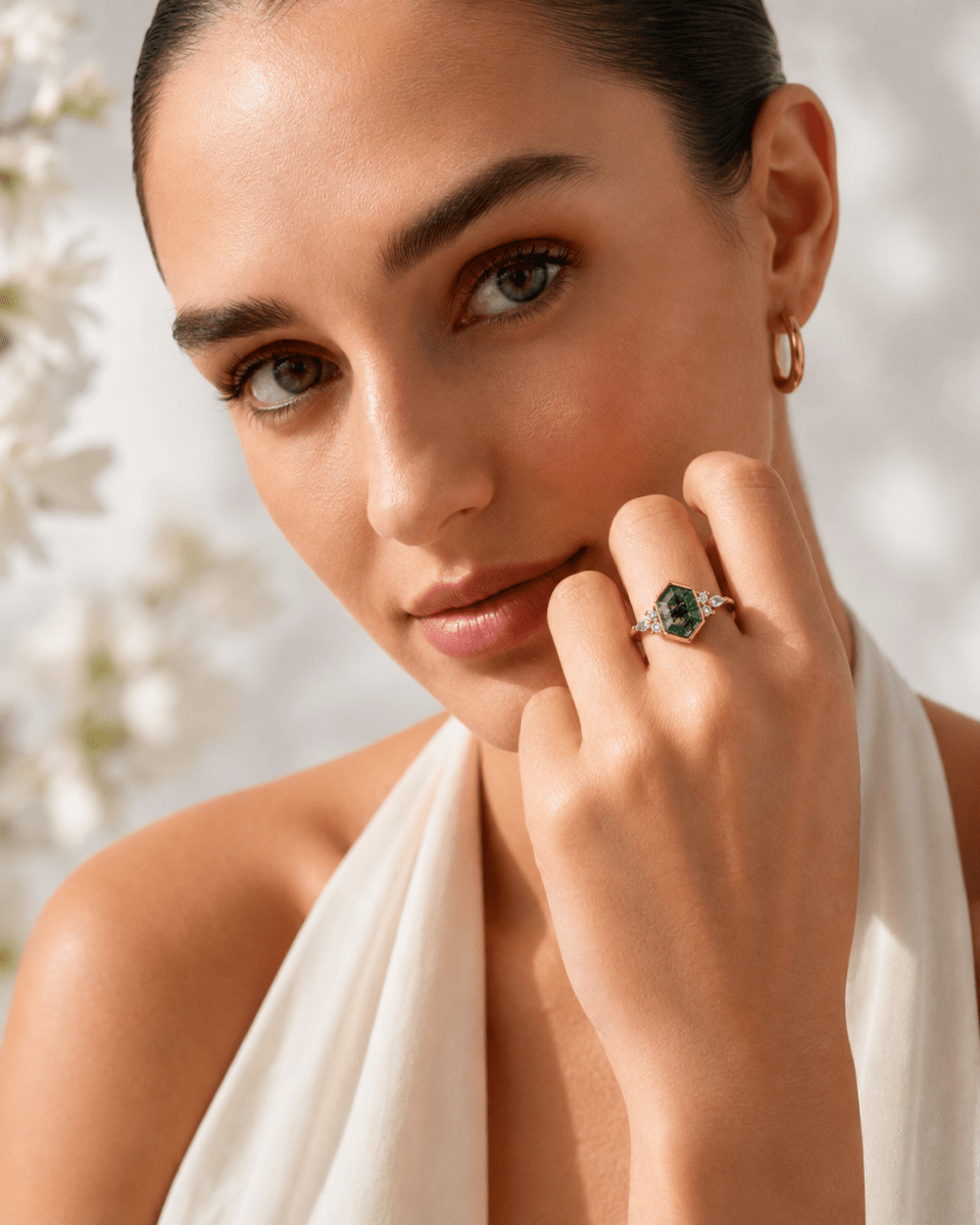 GLINN Natural Moss Agate Ring - Glinn Studio
