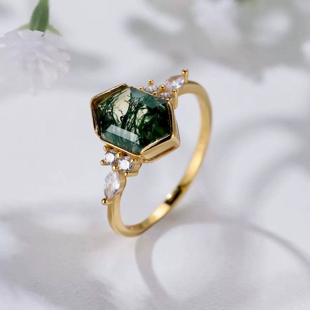 GLINN Natural Moss Agate Ring - Glinn Studio