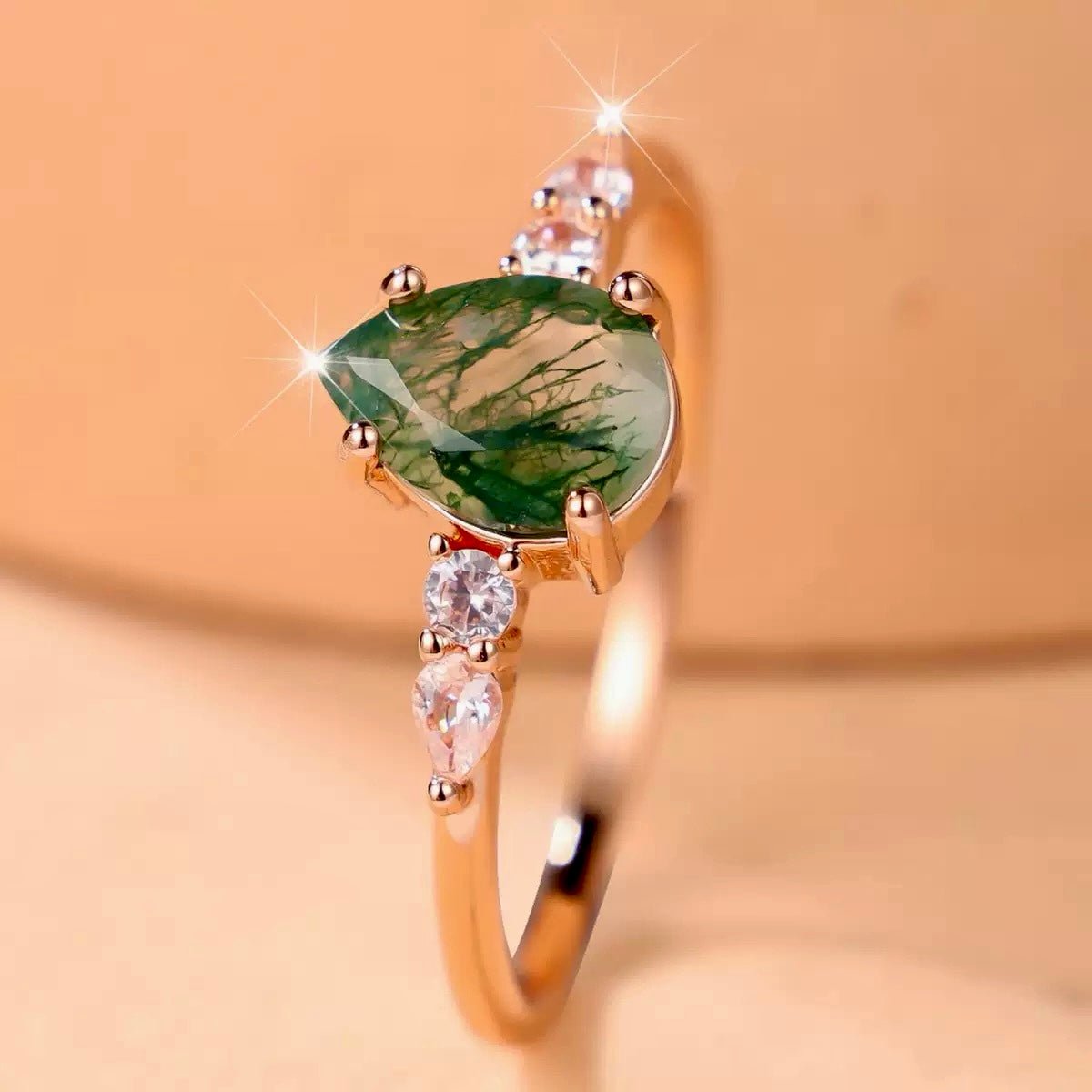 GLINN Natural Moss Agate Ring - Glinn Studio