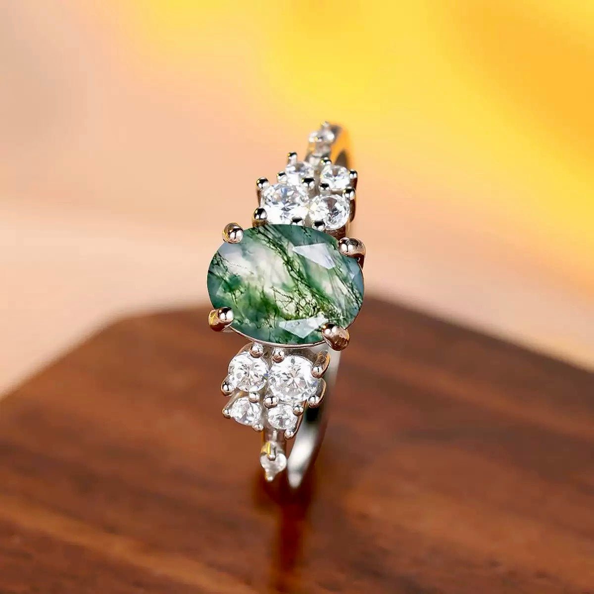 GLINN Natural Moss Agate Ring - Glinn Studio