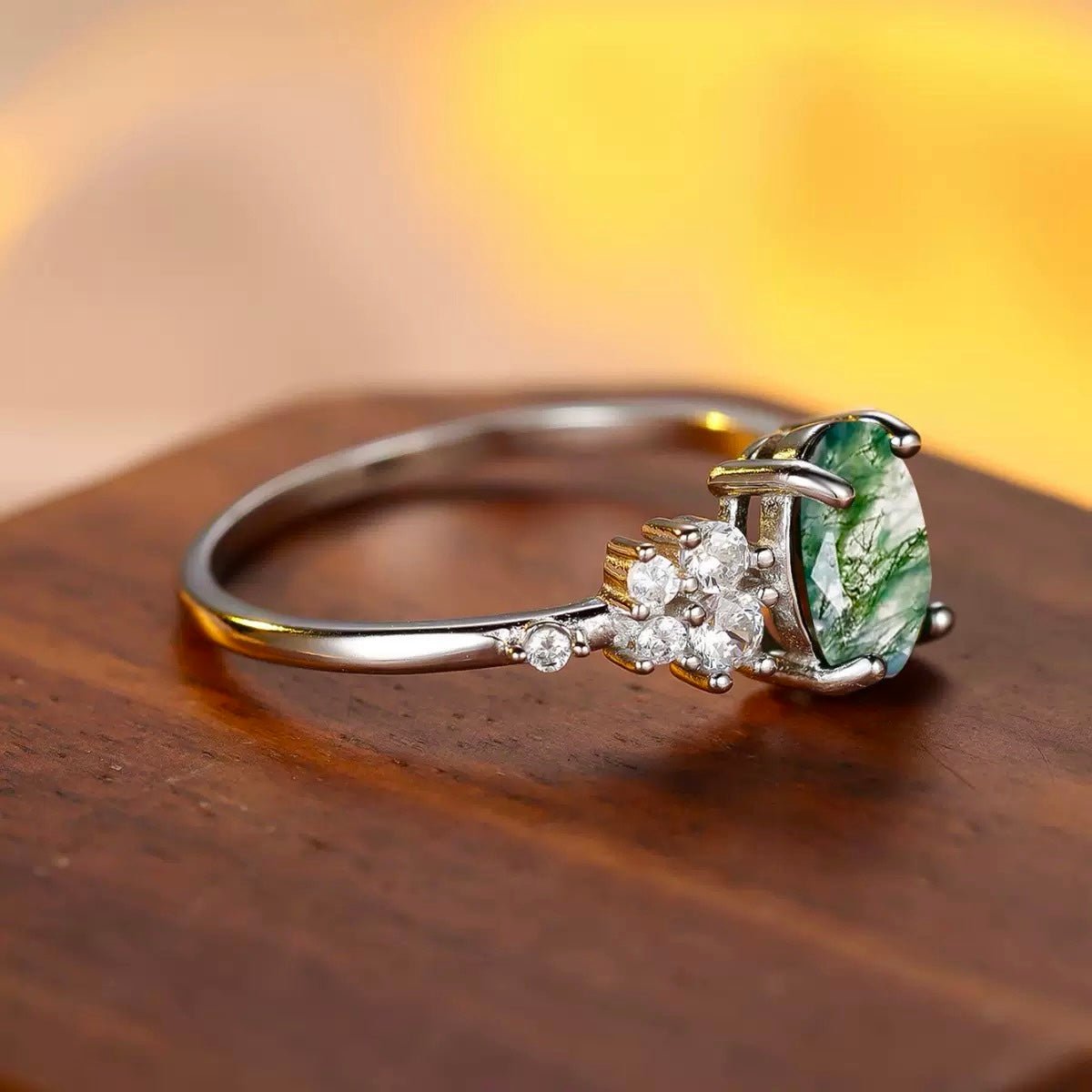 GLINN Natural Moss Agate Ring - Glinn Studio