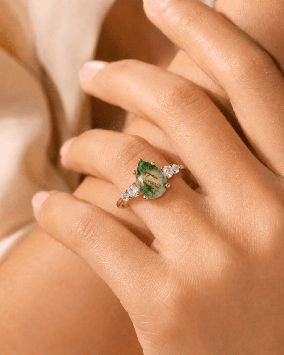 GLINN Natural Moss Agate Ring - Glinn Studio