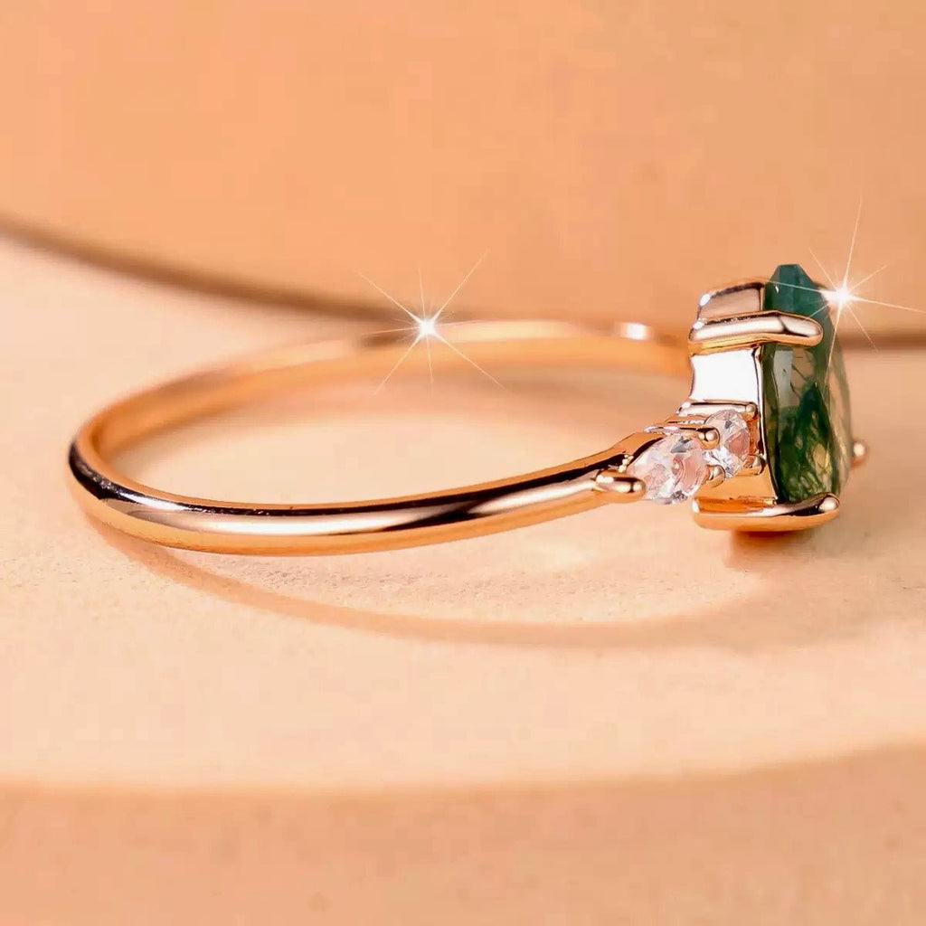 GLINN Natural Moss Agate Ring - Glinn Studio