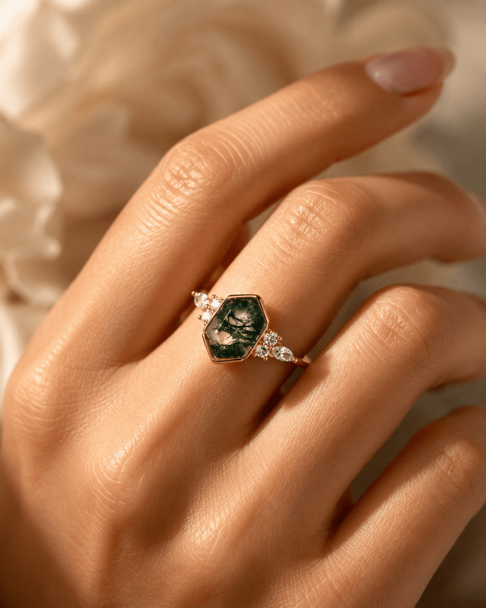 GLINN Natural Moss Agate Ring - Glinn Studio