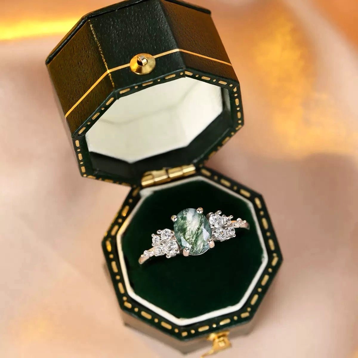 GLINN Natural Moss Agate Ring - Glinn Studio